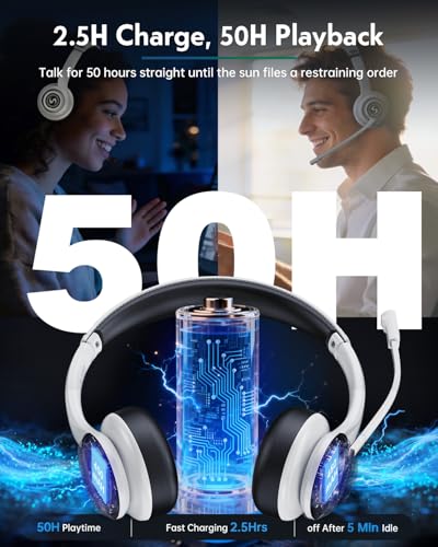 Wireless Headset for Work, HD Sound Bluetooth Headphones with Mic - color: White