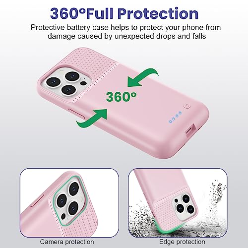 Battery Charging Case for iPhone 12Pro Max/13Pro Max/14Pro Max/14Plus (6.7 Inch), Powerful 8600mAh Portable Rechargeable Charger Case for iPhone 14ProMax/14Plus/13Promax/12Promax Battery Case-Pink - color: Pink