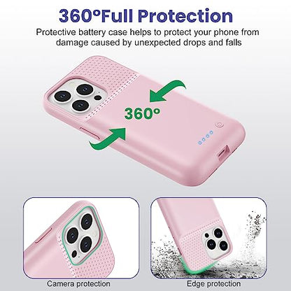 Battery Charging Case for iPhone 12Pro Max/13Pro Max/14Pro Max/14Plus (6.7 Inch), Powerful 8600mAh Portable Rechargeable Charger Case for iPhone 14ProMax/14Plus/13Promax/12Promax Battery Case-Pink - color: Pink