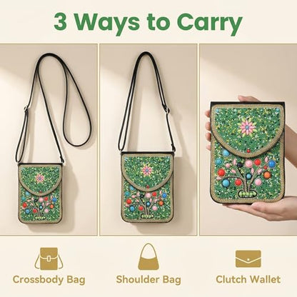 Small Crossbody Bags for Women, Cell Phone Shoulder Bag Boho Wallet Purse - color: Tree-green
