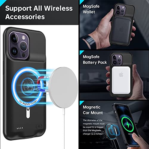 Wireless Charging Case for iPhone 14 Pro Max, 12000mAh High Capacity Portable Rechargeable Battery Case Qi Wireless Charging with iPhone 14 Pro Max (6.7 inch) Extended Battery Charger Cover (Black) - size: iPhone 14 Pro Max