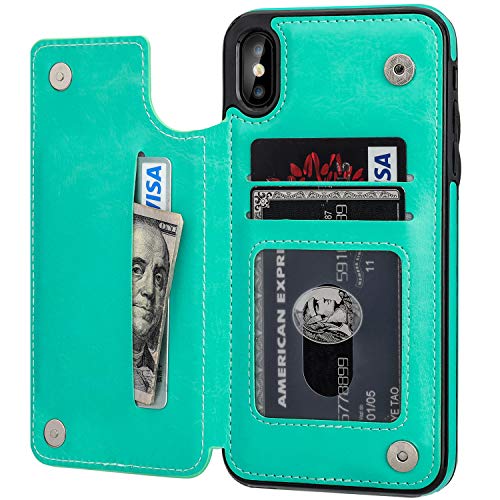 ONETOP for iPhone Xs Max Wallet Case with Credit Card Holder,LightBlue | Kickstand,ID/Cash Holder,Case Wallet with Card Slots,Double Magnetic Clasp,Durable PU Leather Shockproof Cover for Women Men - color: iPhone Xs Max 6.5" Green