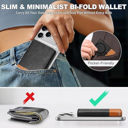 TUCCH Magnetic Card Wallet, 6 Card Holders, Textured Black & Light Brown | RFID Blocking, Compatible with Magsafe, for iPhone 17/17e/16/15/14/13/12 Pro/Pro Max/Plus, Clear ID Window, PU Leather - color: Textured Black & Light Brown