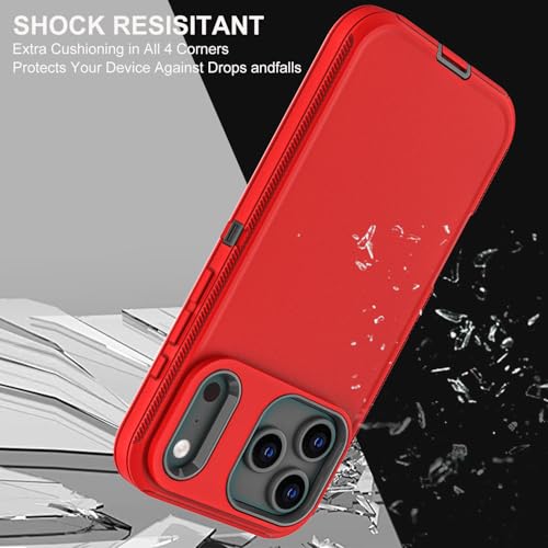 YKHJKLEC for iPhone 17 Pro Case, Military Grade 3 in 1 Heavy Duty Shockproof/Drop Proof/Dust Proof Case with 2Pcs Tempered Glass Screen Protector (Red/Black) - color: Red/Black