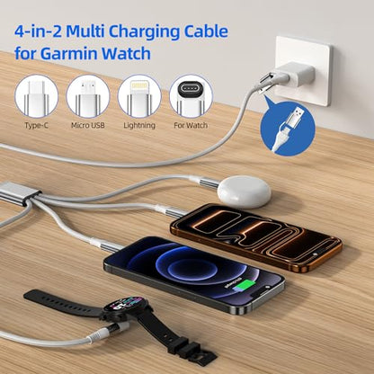 4 in 2 Garmin Watch Charger Cable wiith USB C Multi Charging Cable-10FT/3M