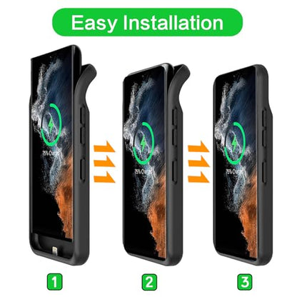Battery Case for Galaxy S22/S23 Ultra, Upgraded 12000mAh Battery Pack Rechargeable Charger Case with Wireless Charging Compatible for Galaxy S22/S23 Ultra (6.8 inch) External Charging Cover (Black) - size: Galaxy S22/S23 Ultra-Black