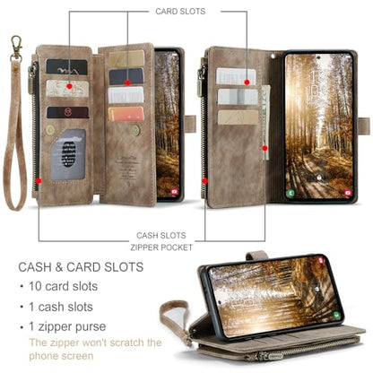 Samsung Galaxy S24+ Plus 5G Wallet Case with Card Holder Kickstand Magnetic Zipper Pocket Lanyard Strap Wristlet,Leather Flip Case Wallet for Samsung Galaxy S24+ Plus 5G 6.7 Inch(Brown) - color: Brown, size: S24+ Plus 6.7 Inch