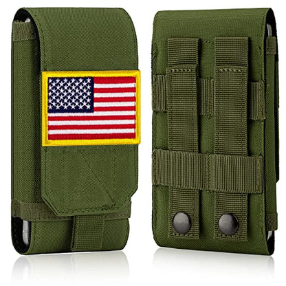 Tactical Molle Phone Case, Heavy Duty Loop Belt Holster Pouch with Flag Patch for iPhone 17 Pro Max/16 Pro Max/16 Plus/16 Pro/16/15 Pro Max/14 Pro Max/13 Pro Max, for Galaxy S24 Ultra - color: Green