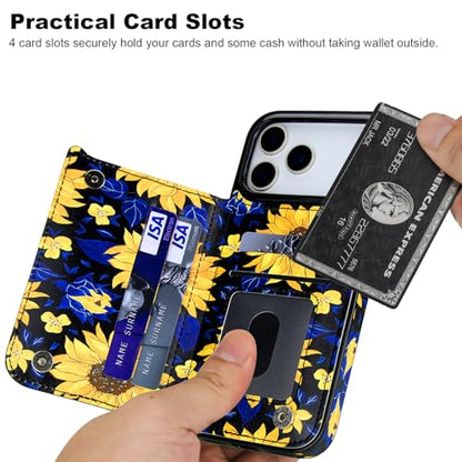 HAOPINSH Wallet Case with Card Holder for iPhone 17 Pro Max, Blooming Sunflowers Back Flip Folio PU Leather Kickstand Card Slots Case for Women Girls Shockproof Cover 6.9" - color: Blooming Sunflowers