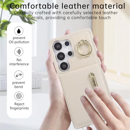 Crossbody Wallet Case for Samsung Galaxy S25 Ultra, with Card Slots Zipper Pocket Case, Flip Folio Purse RFID Blocking with Ring Kickstand Detachable Strap-Beige - size: Select