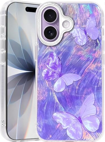 Compatible with iPhone 17 Case,with [Shockproof Protective][Camera Protection] Cute Butterfly Aesthetic Phone Cover Anti-Yellowing Soft Slim Cover for Women Girl-Purple - color: Purple Butterfly, size: iPhone 17
