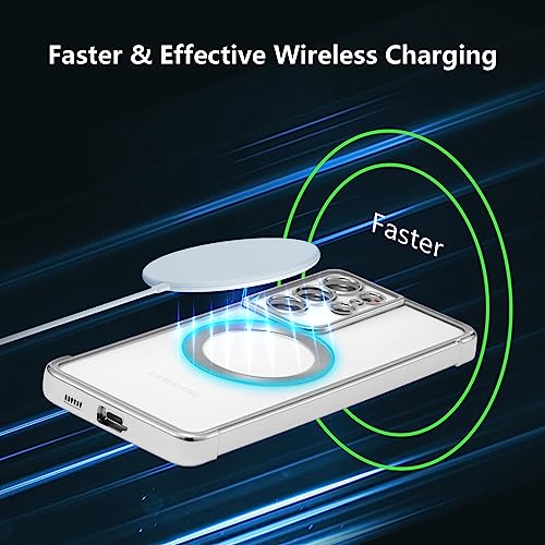 RALEAVO Magnetic Case for Samsung Galaxy S21 Ultra Clear Case Cover [Compatible with Magsafe & Military Grade Drop Protection] Transparent Shockproof Slim Plated Phone Case - Silver - color: Silver, size: S21 Ultra