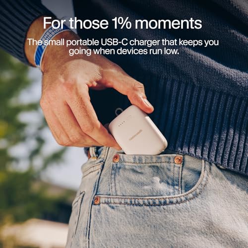 Twelve South PowerClip Mini Charger with Built-in USB-C Cable, 2000mAh - color: Dune