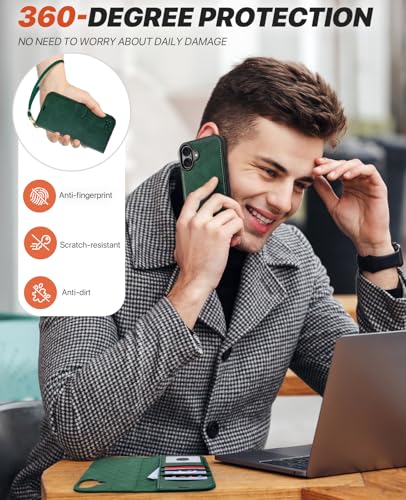 OCASE for iPhone 17 Detachable Wallet Case with Card Holder, 2 in 1 PU Leather Flip Folio with RFID Blocking Stand Wrist Strap Shockproof Phone Cover 6.3 Inch 2025, Blackish Green - color: Blackish Green, size: iPhone 17