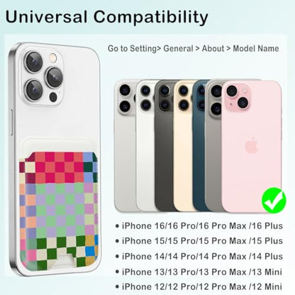 for MagSafe Wallet,Magnetic Card Holder for Phone Case - color: Colorful Checkerboard