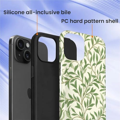 Case for iPhone 15 Plus, Shockproof Hybrid Protective Phone Case, Dual-Layer Drop Protection Anti-Scratch, Green Leaves - color: Green Leaves, size: iPhone 15 Plus