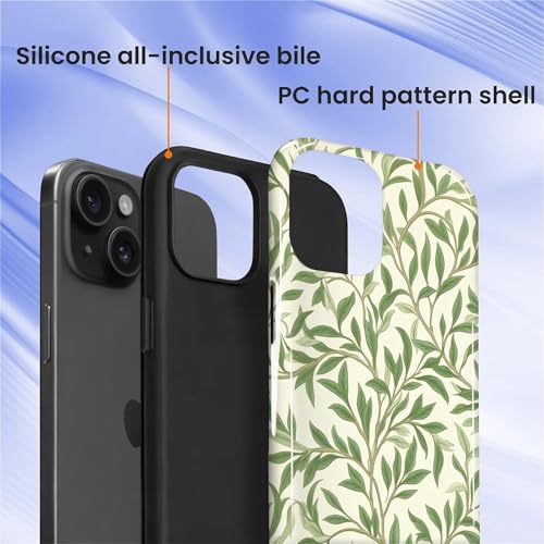 Case for iPhone 15, Shockproof Hybrid Protective Phone Case, Dual-Layer Drop Protection Anti-Scratch, Green Leaves - color: Green Leaves, size: iPhone 15