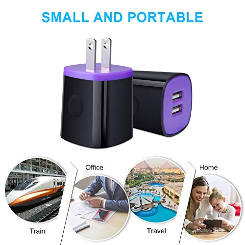 USB Wall Charger, 2Pack Travel Charging Block Cube Dual Port USB Wall Plug - color: Purple