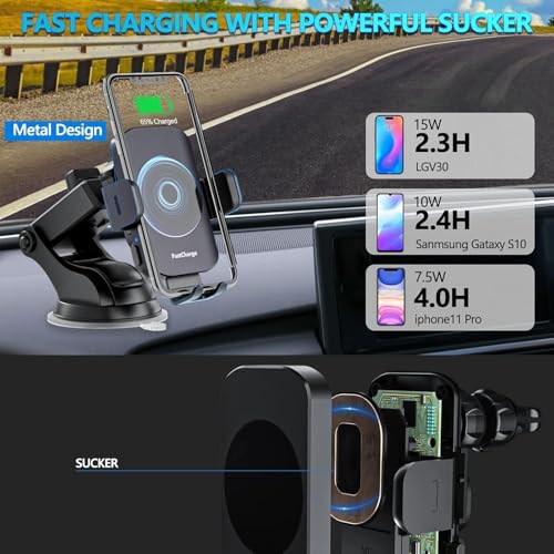 Wireless Car Charger, Fast Charging 15W Auto Clamping Car Charger Phone Holder Phone Mount for iPhone16 15 14 13 12 11 Pro Max Xs, Samsung Galaxy S24 Ultra S23 S22 S21 S20 S10+ Note 9, etc - color: Black-1