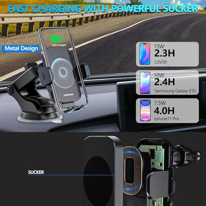 Wireless Car Charger, Fast Charging 15W Auto Clamping Car Charger Phone Holder Phone Mount for iPhone16 15 14 13 12 11 Pro Max Xs, Samsung Galaxy S24 Ultra S23 S22 S21 S20 S10+ Note 9, etc - color: Black-1