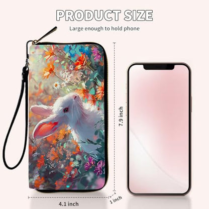 Ladies Wallet,Clutch Purses for Women Wallets Leather Credit Card Holder for Women Wristlet Slim Small Cute with Zipper,Thin RFID Blocking with Wrist Strap,Cute Bunny - color: Cute Bunny