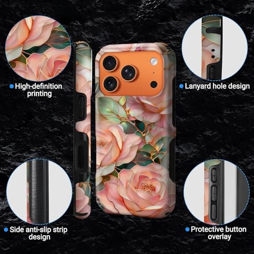 Case for iPhone 17 Pro Max | Anti-Slip Side Handle| Bold Protective Design | Compatible with MagSafe | Stained Glass Pink Flower | - color: Stained Glass Pink Flower, size: iPhone 17 Pro Max