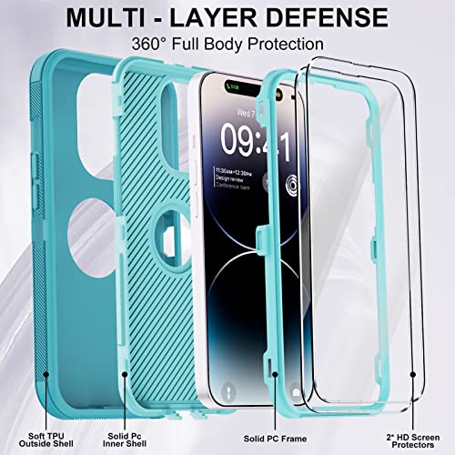 for iPhone 14 Pro Max Case with 2 Screen Protector,Full Body Shockproof Drop Protection Dust Proof Heavy Duty 3-Layer Military Rugged Durable Cover for Apple iPhone 14 Pro Max 6.7" (Mint) - color: Mint