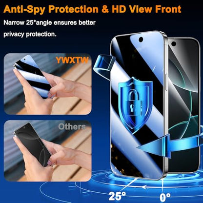 YWXTW PET Privacy Screen Protector for iPhone 16 Pro 6.3 inch [Not Glass], 0.35mm Ultra-Thin Anti-Spy Film Smooth Touch Case-Friendly Design for Commuters 2 Pack