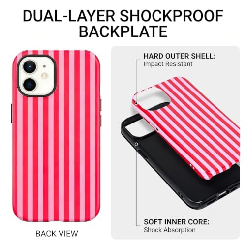 Soft TPU Bumper & Hard PC Back Phone case for iPhone 12 Red | Dual Layer, Drop Protection, Cute Red Striped, Matte Comfort Grip, for Women - size: iPhone 12