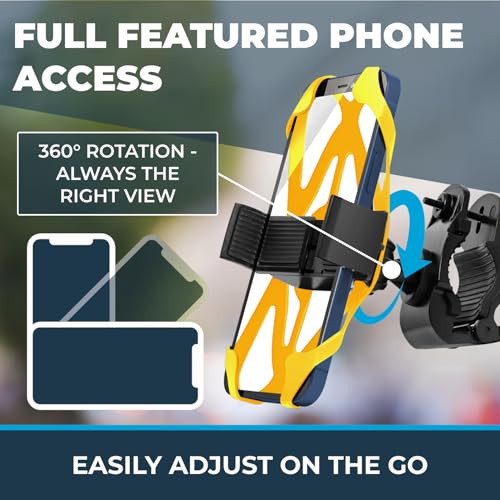 Roam Universal Cell Phone Holder Net Mount - Adjustable Up to 3.6" W x 7" L - 360° Rotation - Hands Free Navigation System for Motorcycle eBike Dirt Road Cruiser Scooter - Orange