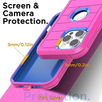 AICase Compatible with iPhone 15 Pro Max Case,Heavy Duty Drop Protection Full Body Rugged Shockproof Military Protective Tough Durable Cover Compatible with iPhone 15 Pro Max 6.7"_5 - color: Hot Pink/Blue