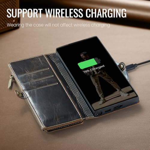 Defencase for Samsung Galaxy S26 Ultra Wallet Case with Card Holder, Coffee | with RFID Blocking Zipper Pocket, Durable PU Leather, Wrist Strap, S26 Ultra Flip Phone Cases Cover with Stand for Women Men - color: Coffee