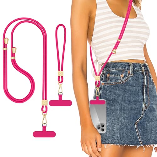 Hovmwey Phone Lanyard Crossbody, Hand Wrist Strap Lanyard with 2 Phone Tethers, Adjustable Anti Theft Phone Strap Neck Lanyard for Keys ID Badges Phones Wallet, Pink - color: Pink