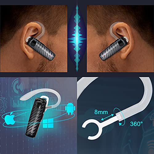 Bluetooth Headset, CVC8.0 Handsfree Bluetooth Earpiece, 16 Hrs Talk Time Noise Cancelling Single Ear Wireless Headset for Office Driving, Compatible with iPhone ＆ Android Samsung Cellphone
