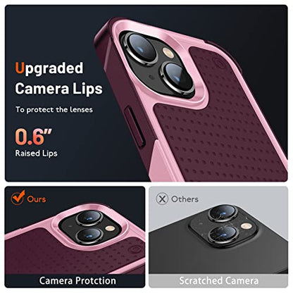 Designed for iPhone 14 Case iPhone 13 Case 2 in 1 Gift Militay Grade Drop Protective Rugged Heavy Duty Cover Shockproof Case for iPhone 14 Phone Case for Women Men boy Girl (Pink+Rose Red) - color: Pink+Rose Red