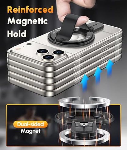 GripMate 2nd Magnetic Phone Grip Stand, Slim MagSafe Phone Ring Holder - color: Balck