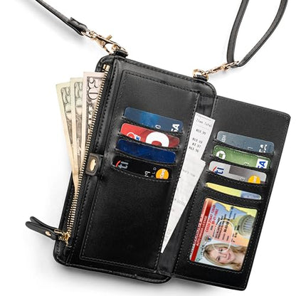 Crossbody Phone Purse for Women – RFID Phone Case Wallet w/Magnetic Closure & Separate Zipper Pocket Crossbody Bag - color: Black