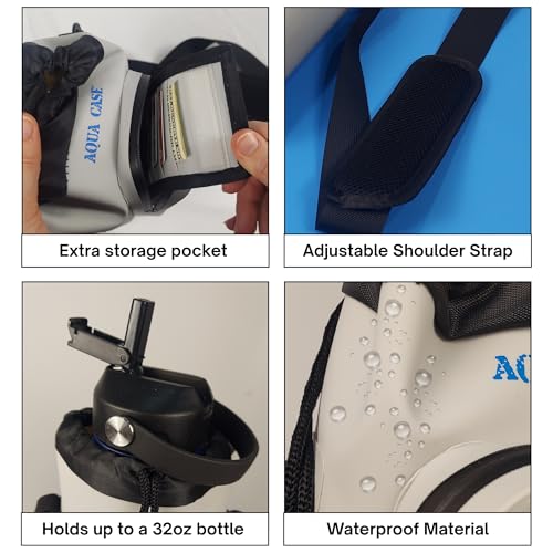 Cell Phone & Water Bottle Crossbody Grey Bag 100% Waterproof Floating Dry Bag Protection for Your Mobile Device During All Water Sports | Sling Carrier for Up to 34oz Travel Tumbler