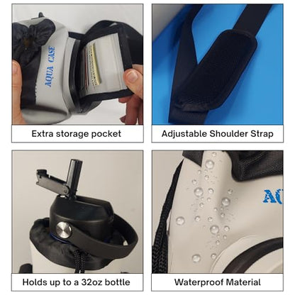 Cell Phone & Water Bottle Crossbody Grey Bag 100% Waterproof Floating Dry Bag Protection for Your Mobile Device During All Water Sports | Sling Carrier for Up to 34oz Travel Tumbler