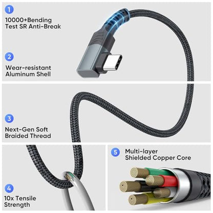 USB to USB C Cable 10ft Right Angle, 3A Fast Charging 90 Degree USBC