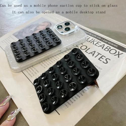 Rookii Phone Stand with Silicone Suction Cup Phone Mount,Phone Adhesive Sticky Grip,Phone Ring Holder,Hands-Free Sticky Cell Phone Grip, Mobile Fidget Mirror Holder for Selfies and Videos (Black) - color: black