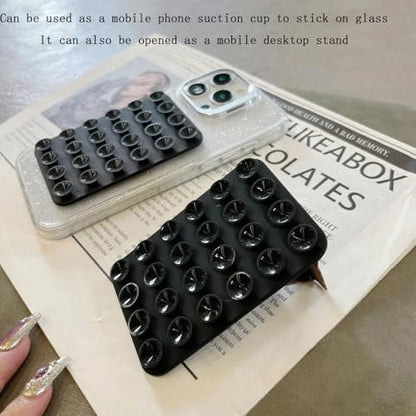 Rookii Phone Stand with Silicone Suction Cup Phone Mount,Phone Adhesive Sticky Grip,Phone Ring Holder,Hands-Free Sticky Cell Phone Grip, Mobile Fidget Mirror Holder for Selfies and Videos (Black) - color: black