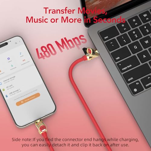 MFish 240W 4-in-1 Fast Charging Cable, Red, 6.6FT - color: Red, size: 6.6FT