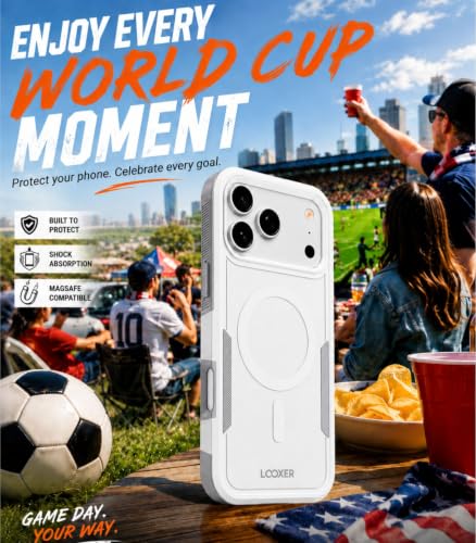 LOOXER® Heavy Duty Rugged Magnetic Case for iPhone 17 Pro (6.3”) | Military Grade Shockproof Protection,MagSafe Compatible+ Tempered Glass Included (White, 17 Pro) - color: White, size: 17 Pro