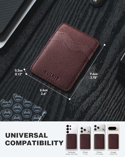 VULKIT Stick on Card Holder Compatible for iphone Leather Cell Phone Wallet Credit Card Case Strong Sticker for Women - color: Genuine Espresso