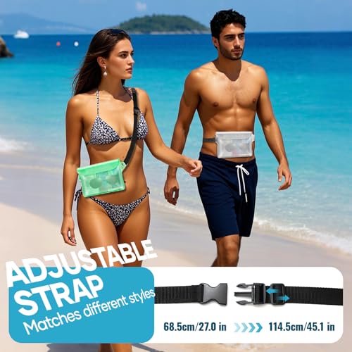 Waterproof Bag Fanny Packs for Women, Floating Beach Bags 2PCS | Floating, ideal for Beach, Boating & Kayaking&Fishing&Diving, Durable Material, Phone & Passport Pouch - color: Green & Clear