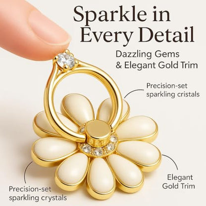 NXVX Daisy Flower Phone Ring Holder, White Bling Finger Grip & Kickstand - color: White