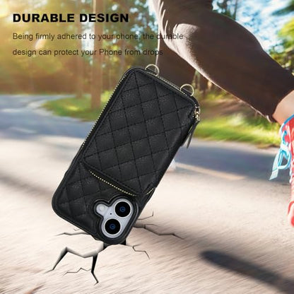 Bocasal Crossbody Wallet Case Card Holder for iPhone 17, Black | RFID Blocking PU Leather Zipper Handbag Purse, Kickstand Flip Folio Case with Card Slots Holder Wrist Strap Lanyard 6.3 Inch - color: Black