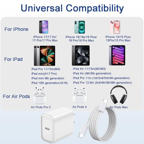 iPhone 17 16 15 Pro Max Charger Fast Charging 3Pack 20W Apple Fast Charger - color: Woven, size: 3Pack 3FT