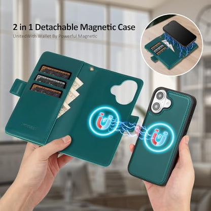 Antsturdy Compatible with MagSafe iPhone 17 Wallet Case,Indigo Blue | Detachable Magnetic Credit Card Holder,RFID Blocking,PU Leather Zipper Purse,Wrist Strap Kickstand,Flip Phone Cover for Women - color: (Detachable with Magsafe)-Indigo Blue